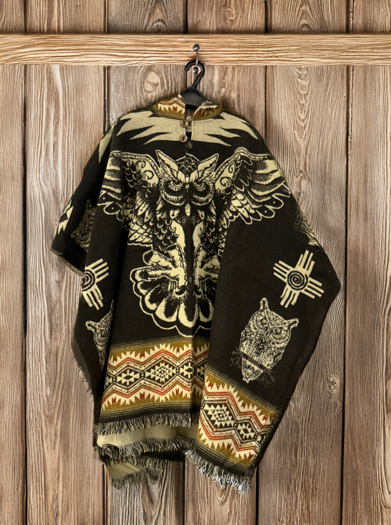 Mexican Poncho for Men | Owl Drawing