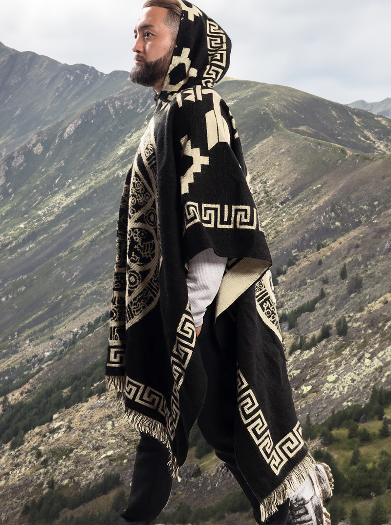 Poncho Homme En Laine D'Alpaga Avec Capuche - Style Mexicain, Chaud Et Léger Pour Automne-Hiver