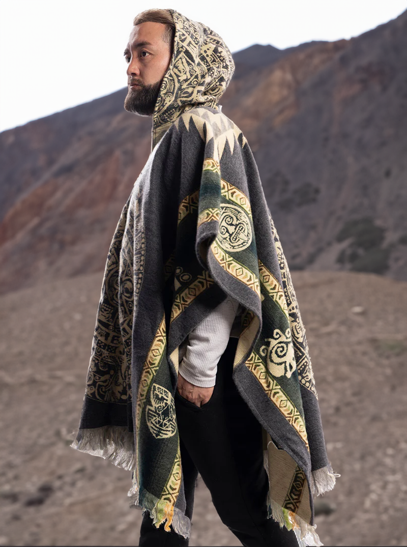 Mexican Poncho for Men Gray Aztek Style Gamboa Fashion