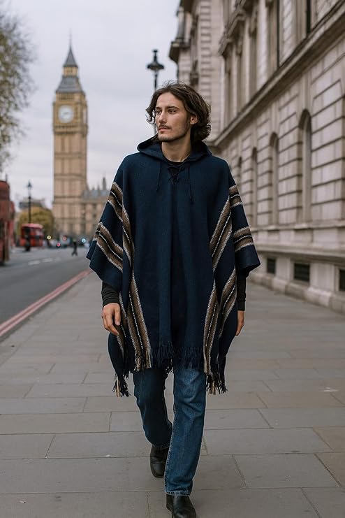 Blue Alpaca Poncho for Men