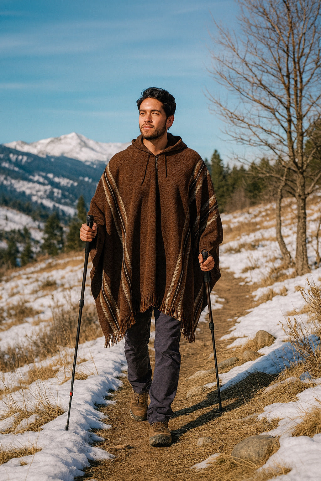 Alpaca Poncho for Men Hooded