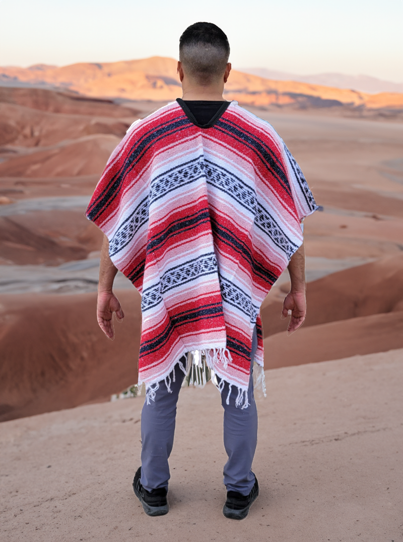 Unisex Mexican Poncho | Red Stripes