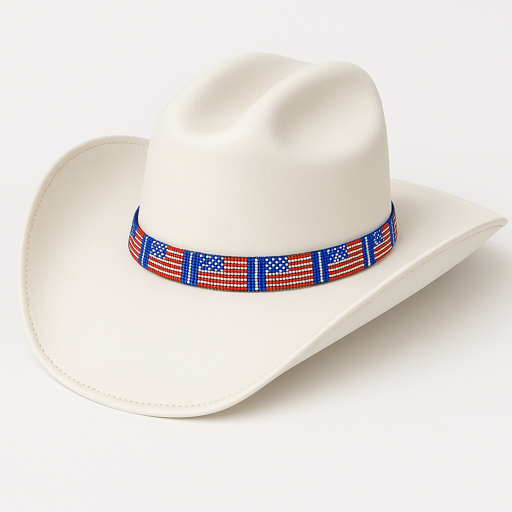 American Flag Beaded Hat Band