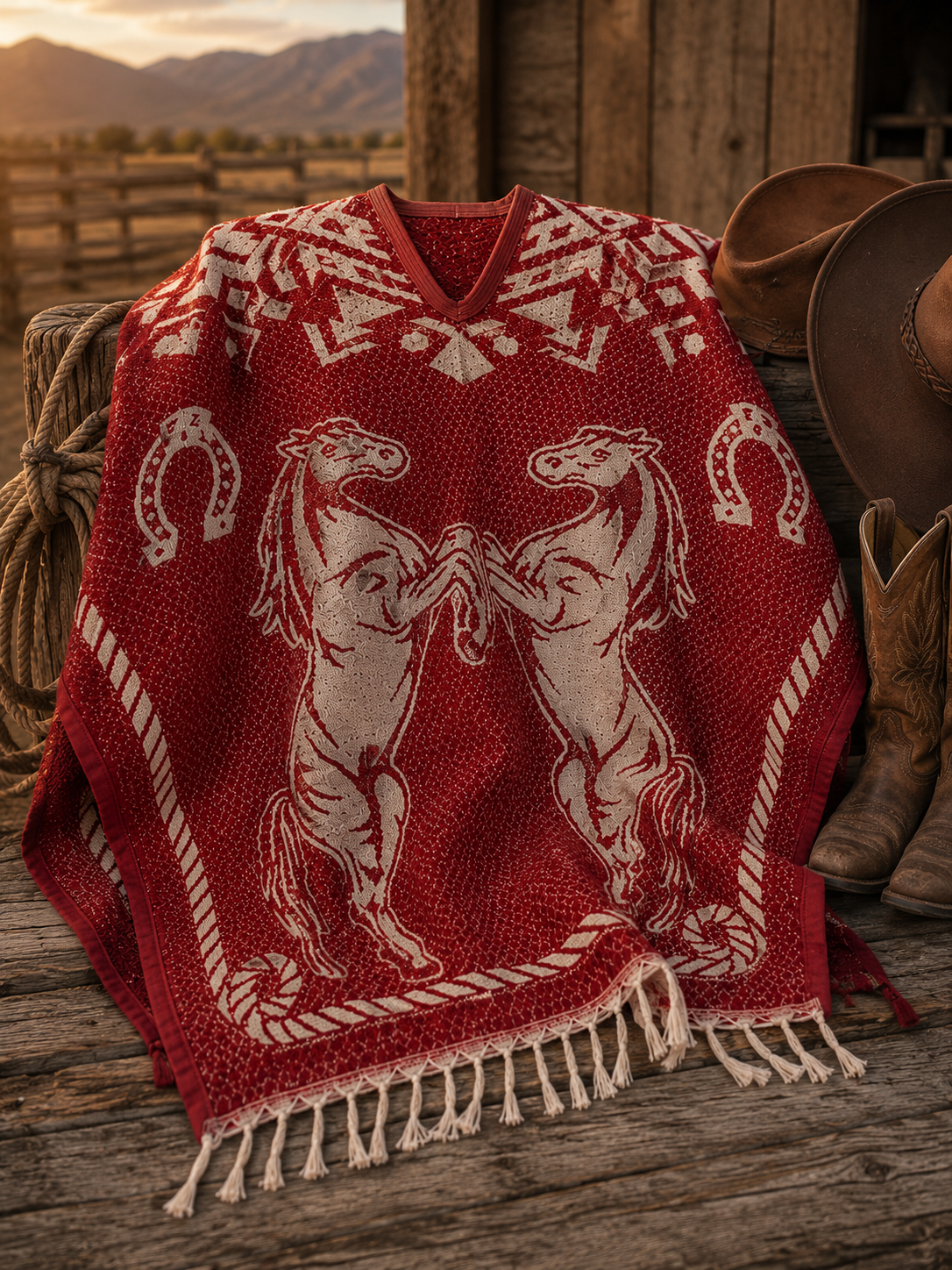 The Red Western Sheriff Poncho