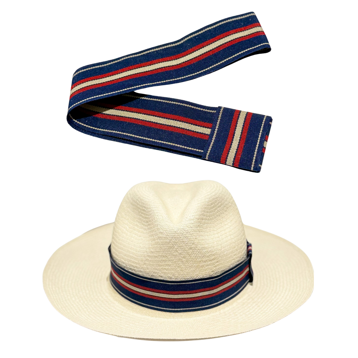 Striped Panama Hat Band - Blue & Red