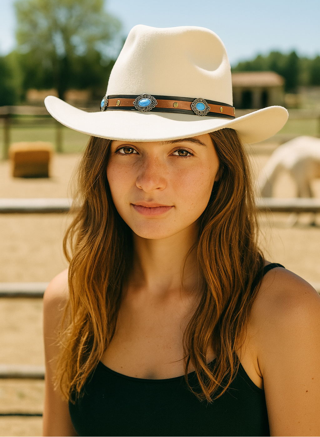 Western hat cowboy cowgirl micro suede Concho link band turquoise BWT Turquoise Concho Cowgirl Hat Band – Gamboa main image 3
