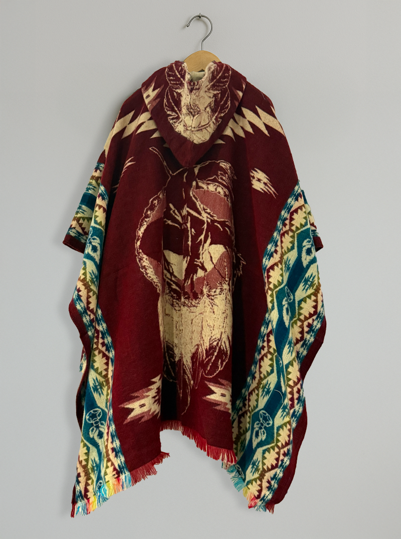 Authentic Mexican Poncho | Burgundy