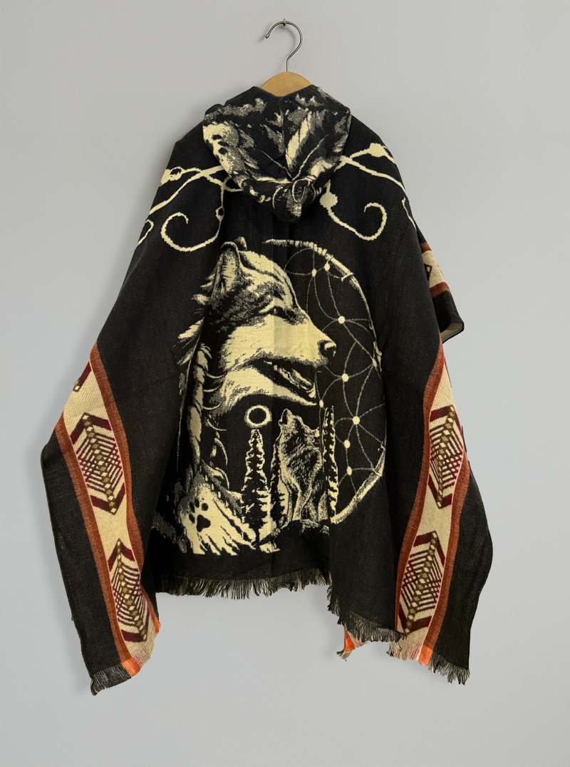Mexican Poncho for Men | Wolf Face