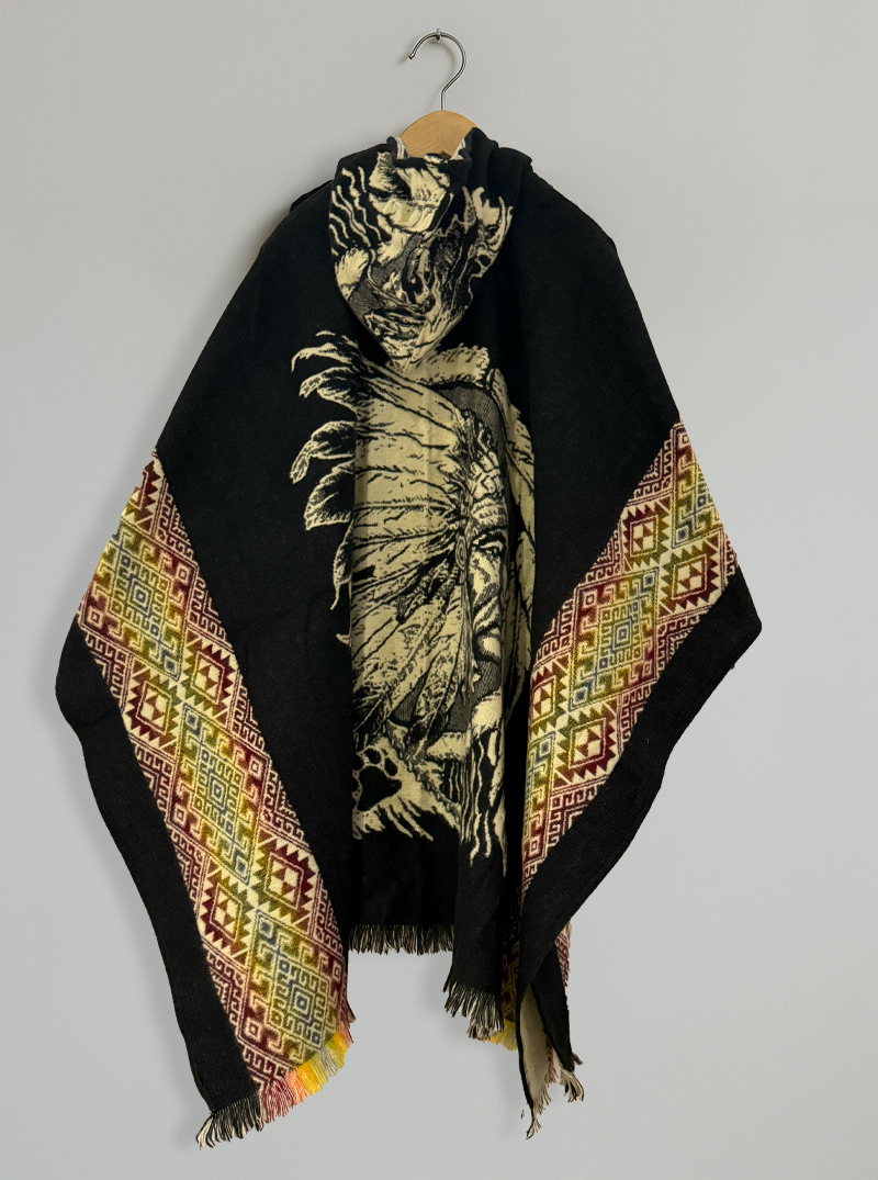 Mexican Aztek Poncho for Men | Native with feathers
