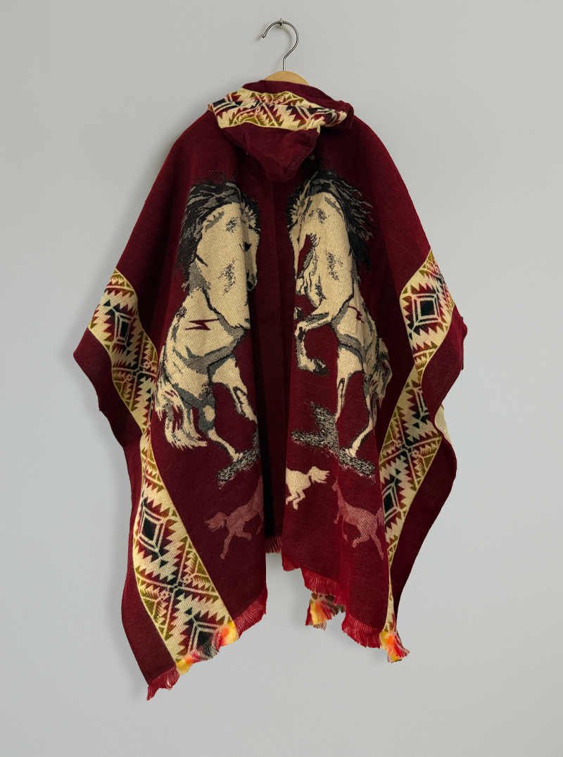 Mexican Red Poncho | Two Horses