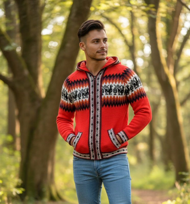 Andean Alpaca Full Zip Hoodie for Men | Fair Isle Hoodie – Gamboa