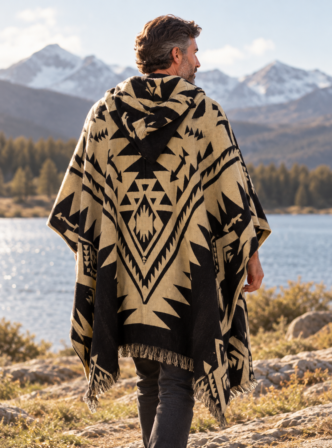 Mexikanischer Poncho mit Tribalkreuzen