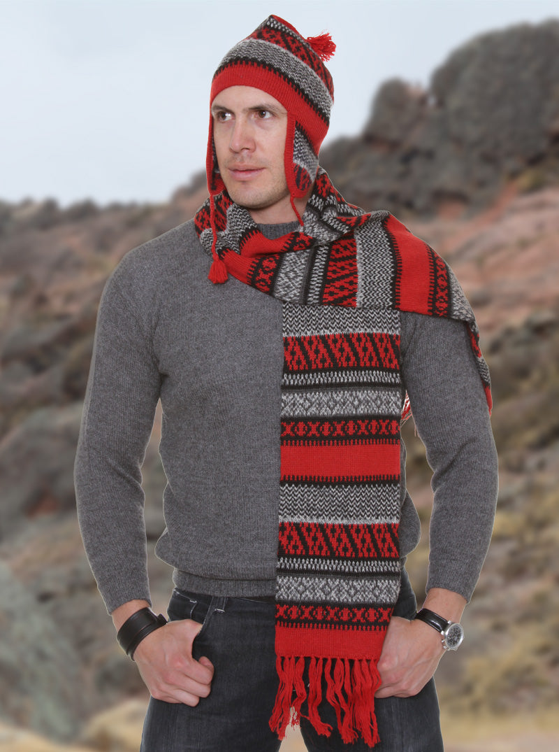 Rot und Grau Alpaka Schal