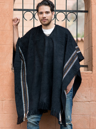 V-Neck Black Poncho for Men – Gamboa