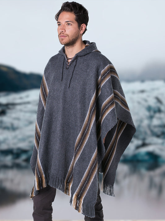 Gray Hooded Poncho For Men