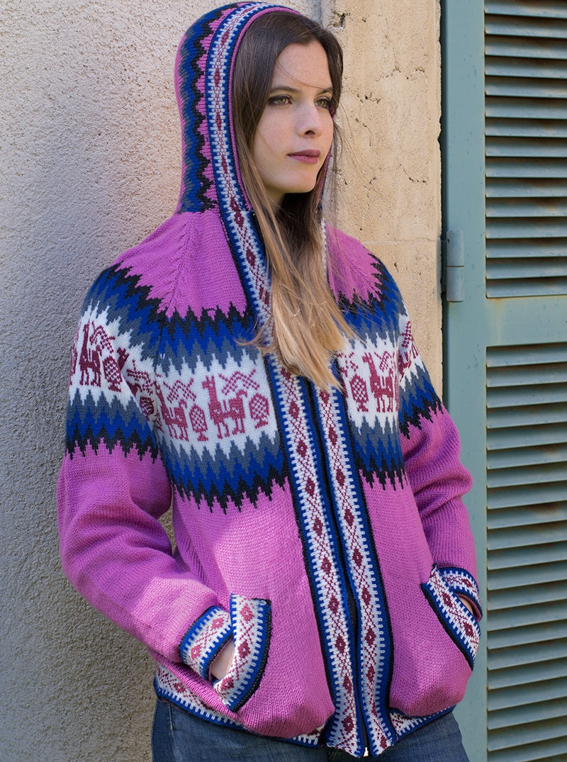 Maglione con Cerniera e Cappuccio - Rosa