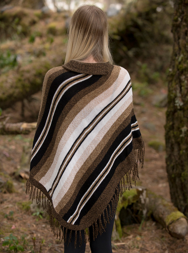Striped Alpaca Poncho for Women