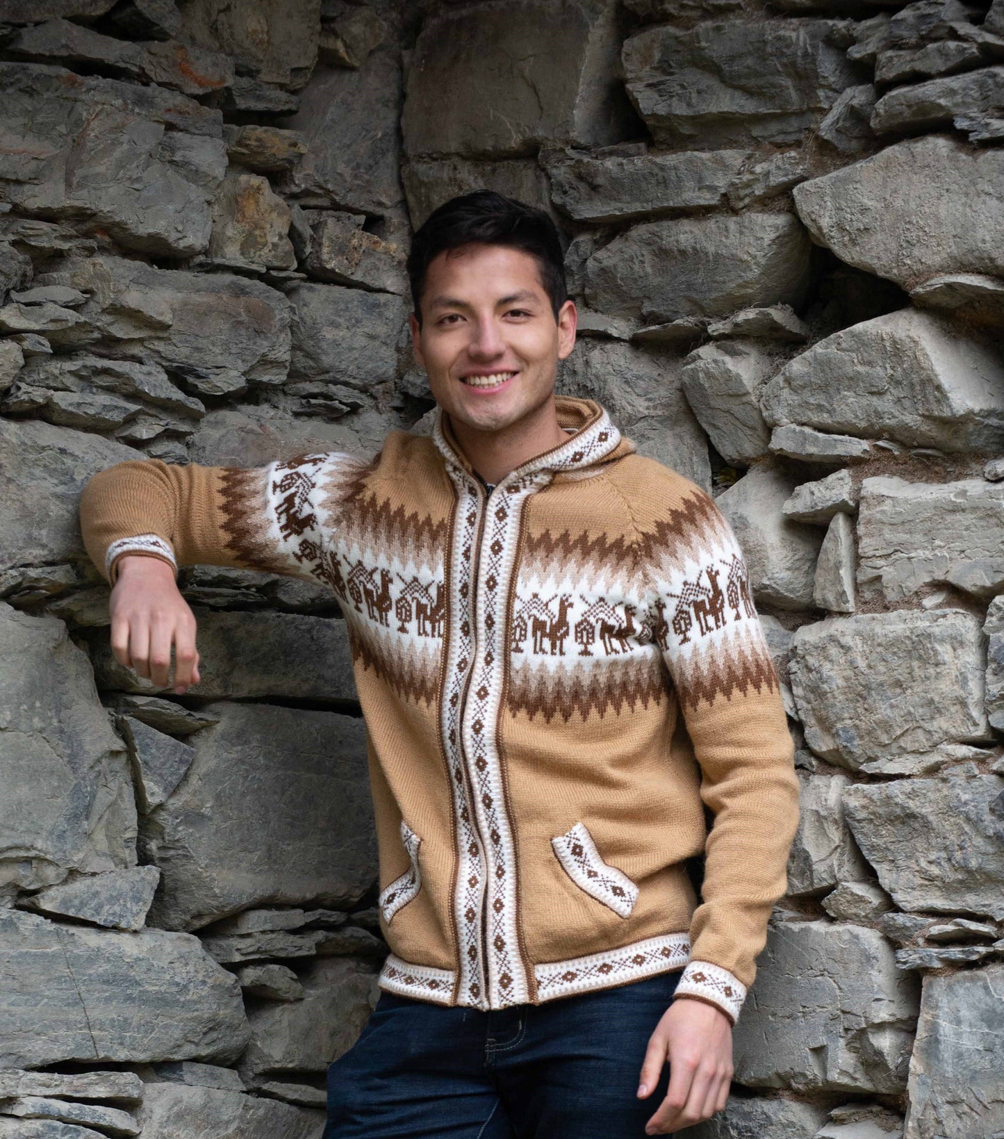 Andean Alpaca Full Zip Hoodie for Men | Fair Isle Hoodie