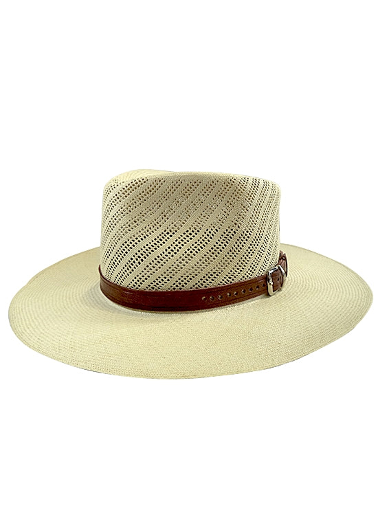 Panama Montecristi Hat - Fretwork with Leather Hat Band - Ausin - Grade 17-18