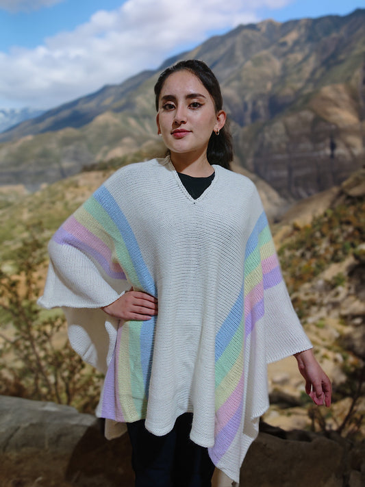 Alpaka-Poncho für Damen – Mehrfarbig