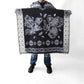 Mexican Alpaca Poncho for Men - Roosters Facing - BLACK