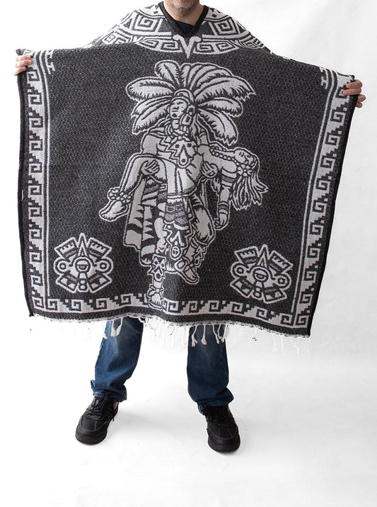 Men's Poncho in Mexican Style - Escudo Nacional - BLACK