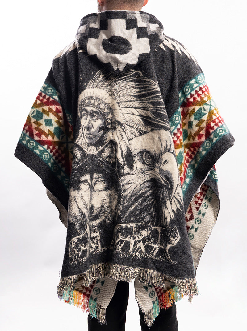 Mexican Poncho for Men - Black and Colors | Aztek Style