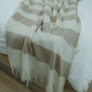 Striped Alpaca Throw Blanket with Fringes | White and Beige