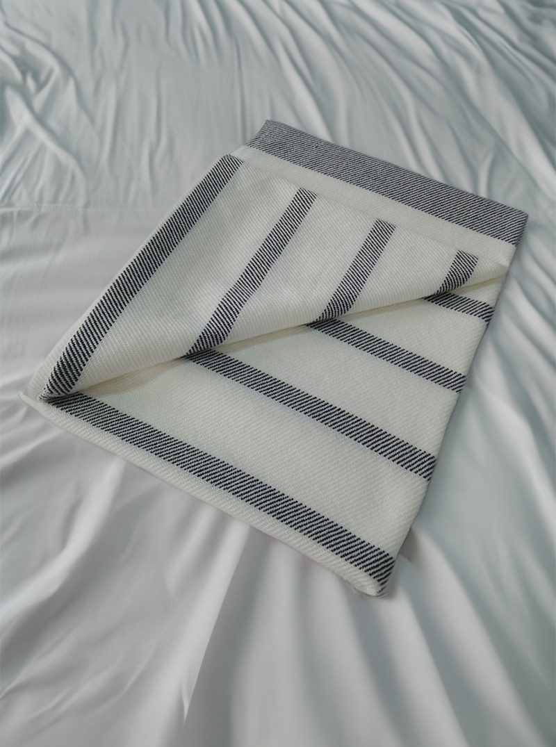 Alpaca Throw Blanket Gray and White with Lines