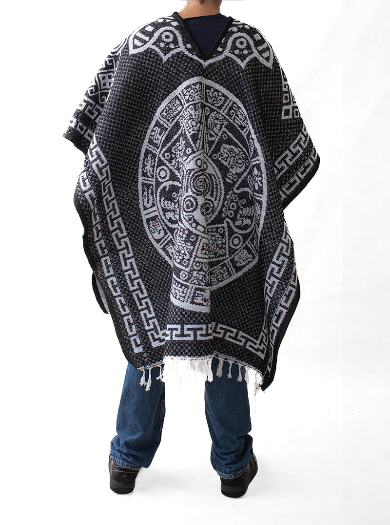 Mexican Poncho for Men - Aztek Calendar - BLACK – Gamboa