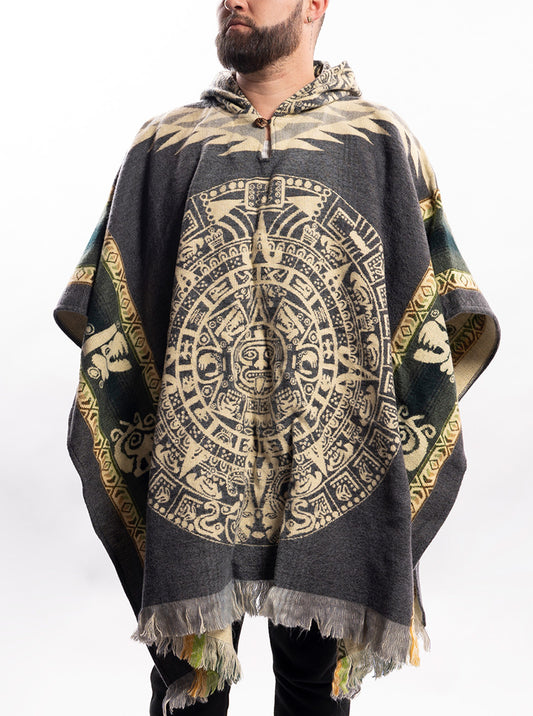 Mexikanischer Poncho für Herren – Grau | Aztekischer Stil