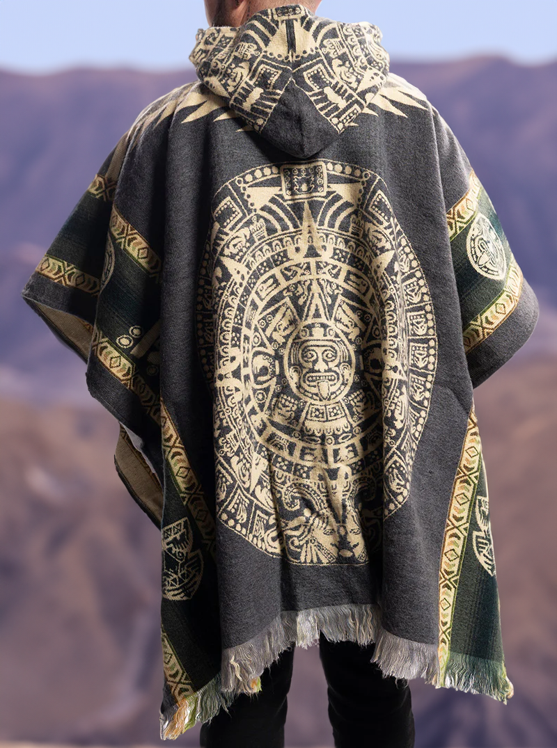 Mexican Poncho for Men Gray Aztek Style Gamboa Fashion