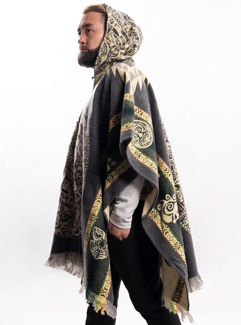 Mexican Poncho for Men | Gray | Aztek Style | Gamboa Fashion