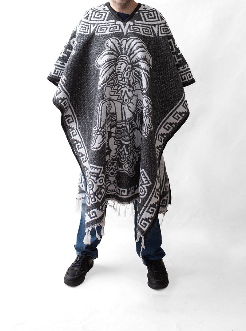 Men's Poncho in Mexican Style - Escudo Nacional - BLACK