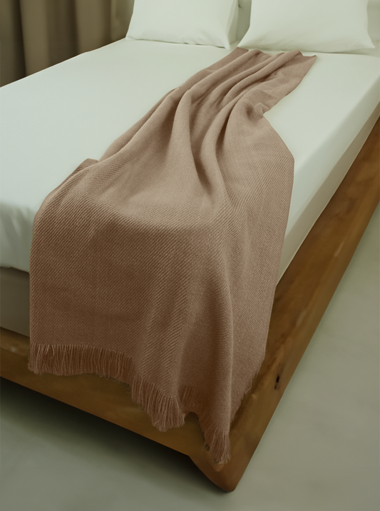 Alpaca Throw Blanket | Beige with Fringes