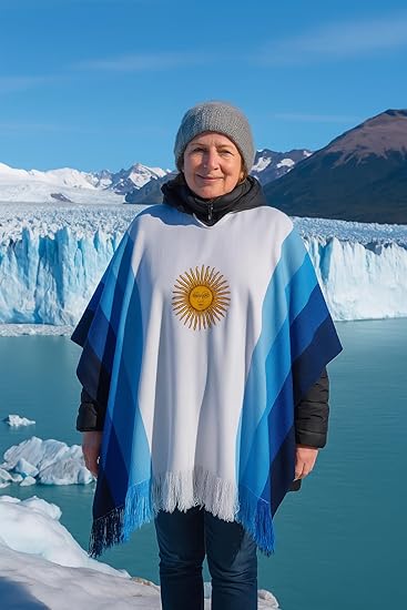 Argentinian Flag Poncho with Sun