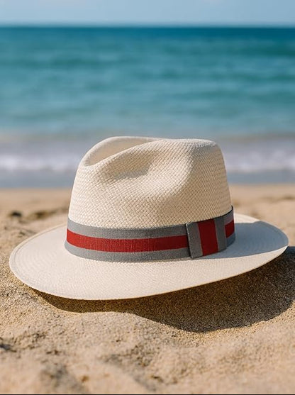 Standard Panama Hat Band - Red with Gray