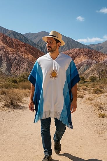 Argentinian Flag Poncho with Sun