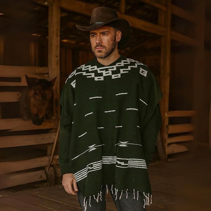 Mexican Poncho for Men - Clint Eastwood Poncho - GREEN