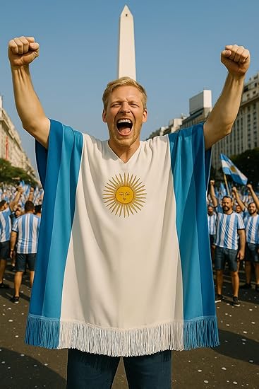 Argentinian Flag Poncho with Sun