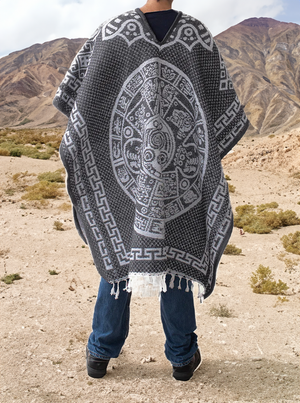 Mexican Poncho for Men - Aztek Calendar - GREY – Gamboa