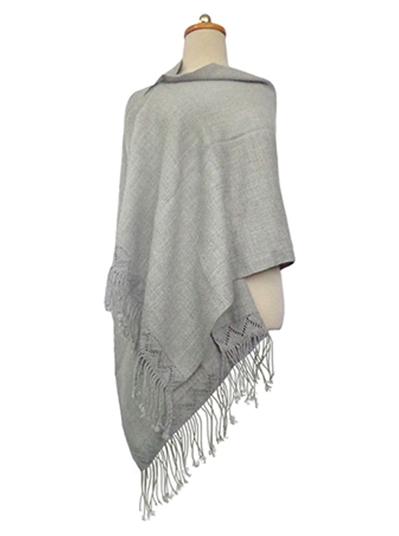 Scialle Baby Alpaca Bianco Poncho Ouvert