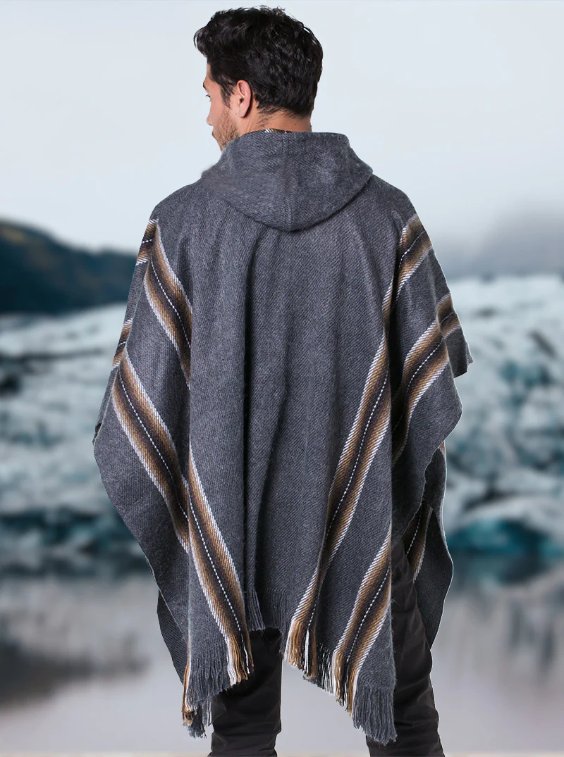Mens Poncho With Brown Lines Gamboa