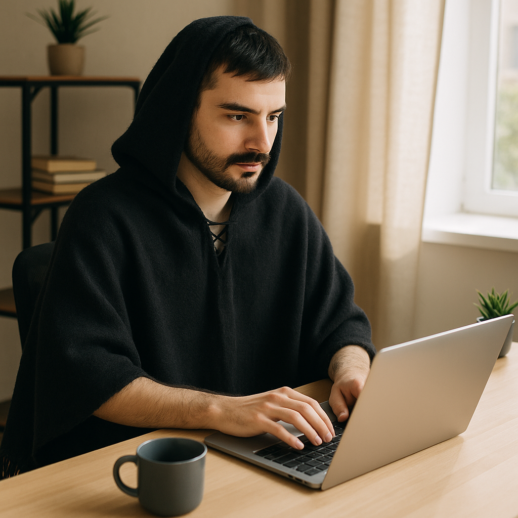 Hooded Black Poncho for Men