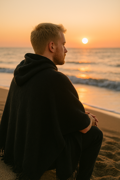 Hooded Black Poncho for Men