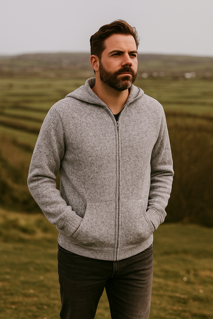 Gray Alpaca Wool Full Zip Hoodie for Men