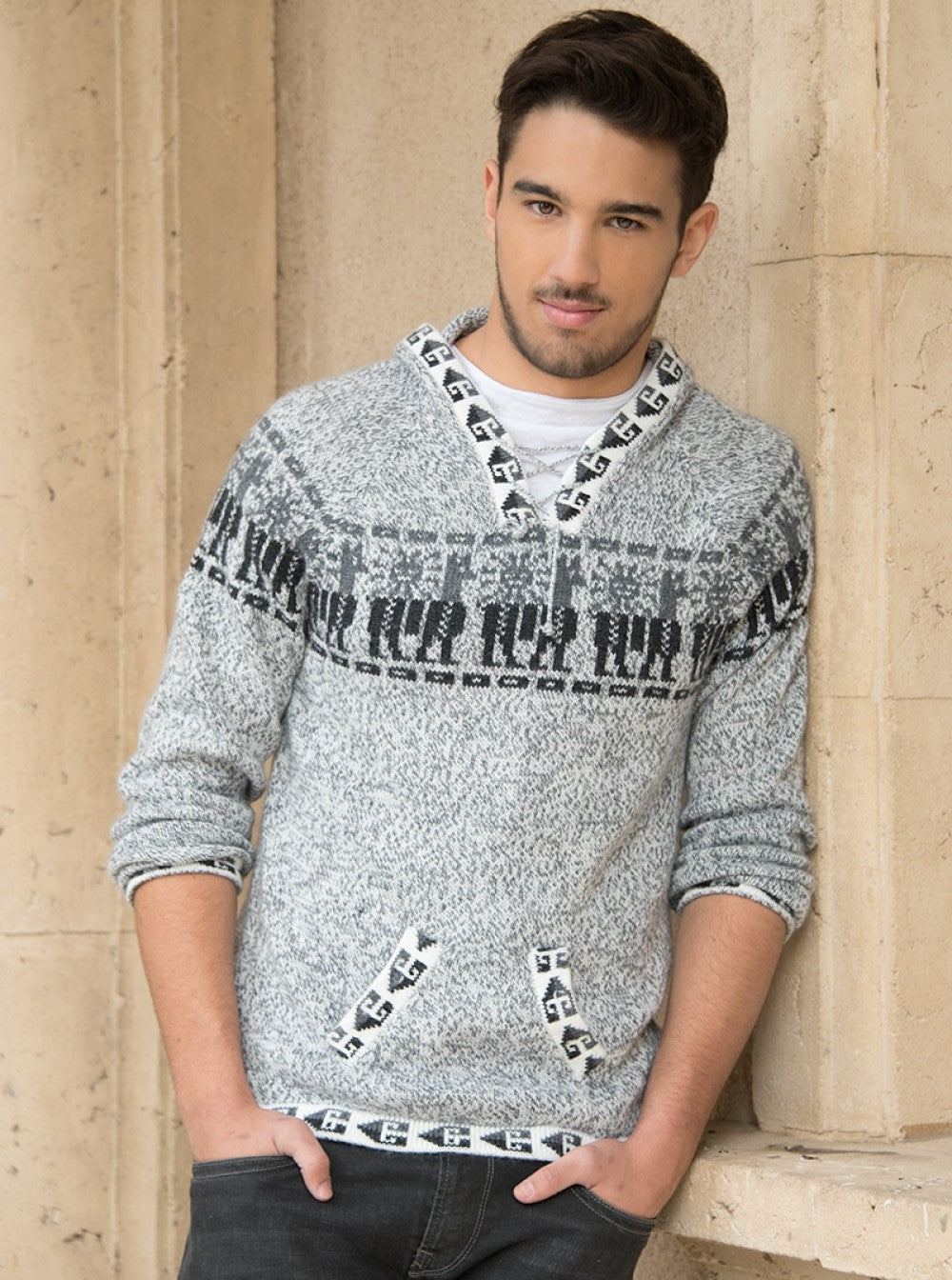 Andean Gray Alpaca Kangaroo Sweater for Men