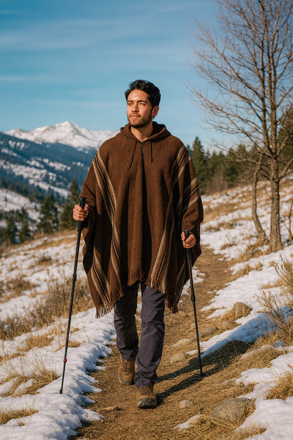 Alpaca Poncho for Men Hooded