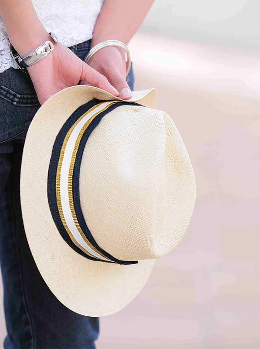 Elegant Striped Hat Band | White & Gold