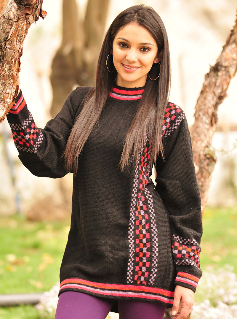 Gamboa Women Alpaca Sweater Black with Stripes